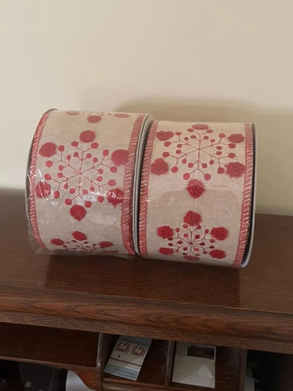 2 Rolls Regency International Embroidered Red Snowflake 4